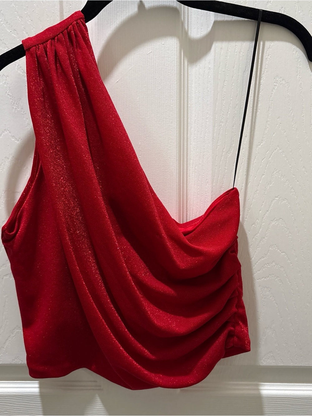 Red Draped One-Shoulder Women’s Top